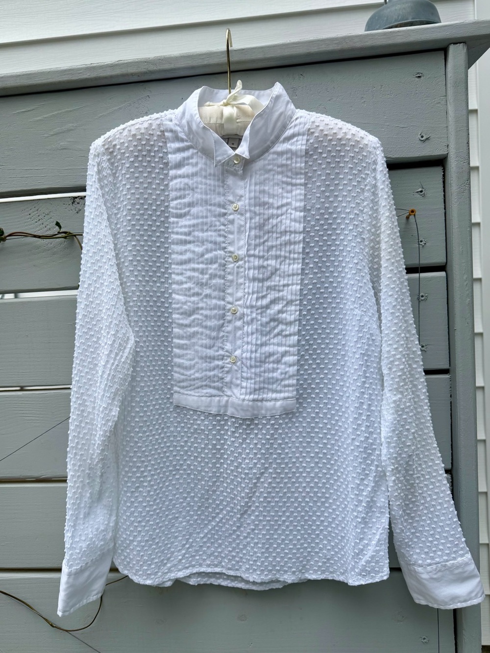 J. Crew White Textured pleated tuxedo Shirt